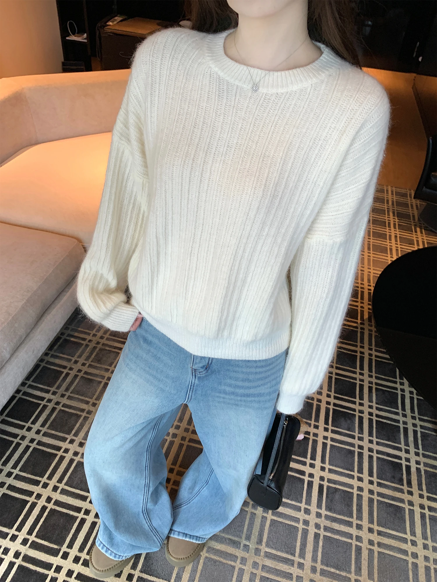 

Soft Cozy Overhead Sweater Women's New Autumn Winter Small Size Frosting Knitted irt Sweet Sle Straight Tube Pure Color