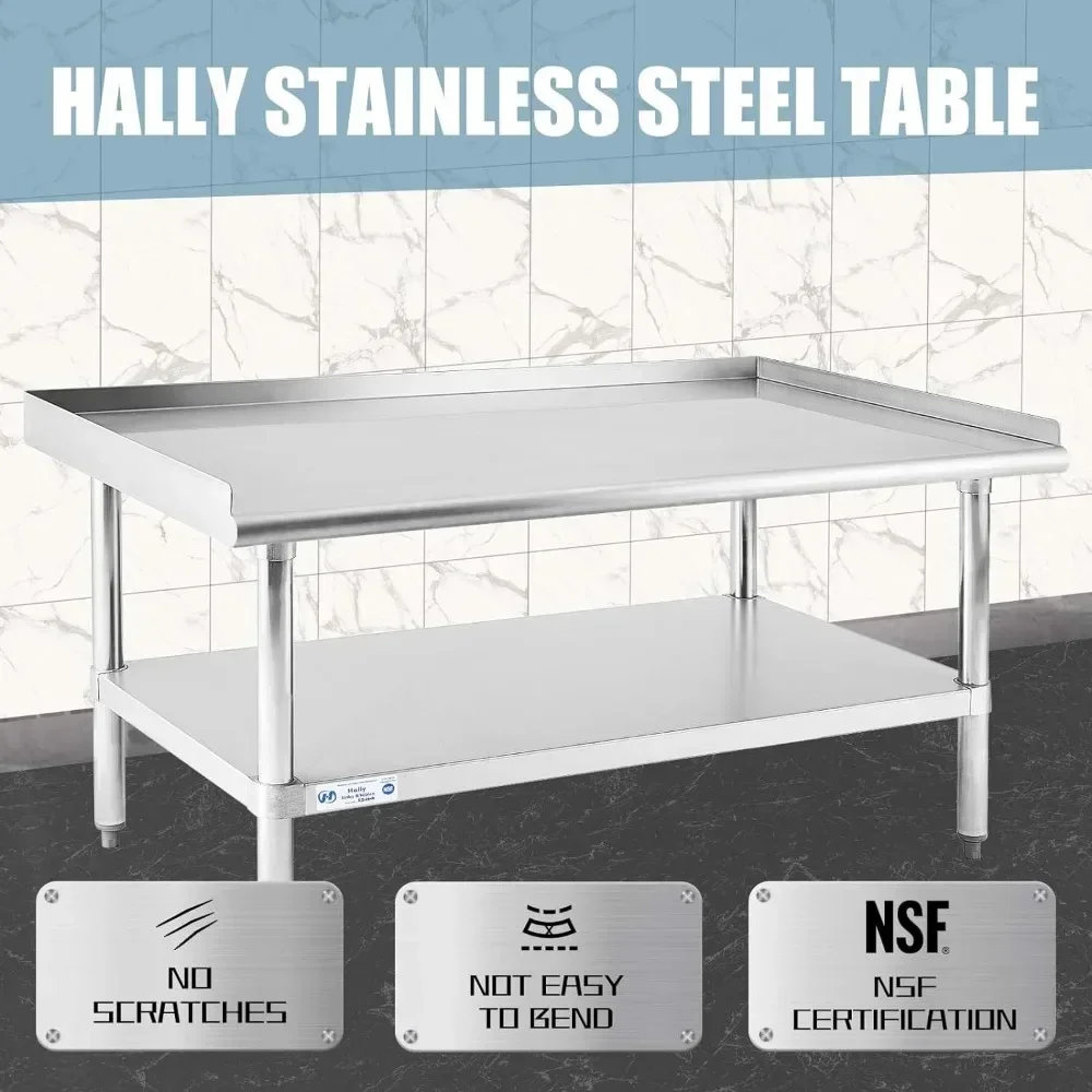 Stainless Steel Equipment Stand 28x48 Inches with Undershelf NSF Commercial Prep & Work Table with Rear and Side Risers