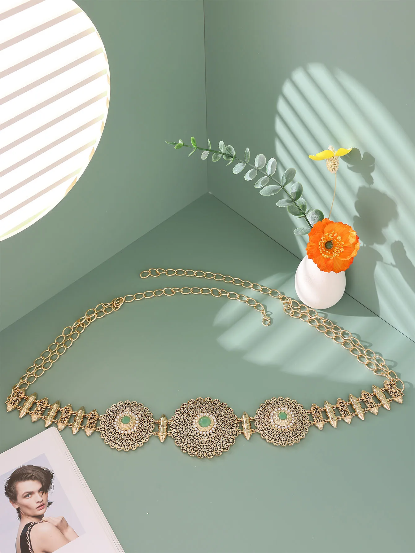 

Luxury Moroccan Bride Body Jewelry For Women Ceinture Rhinestone Caftan Dress Belt Golden Color Metal Waist Chain Bijoux Gift