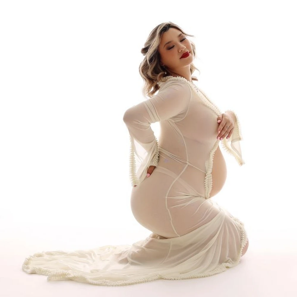 Long Train Tulle Maternity Photography Props Dress Belly-baring Maternity Dresses For Photoshoot Session