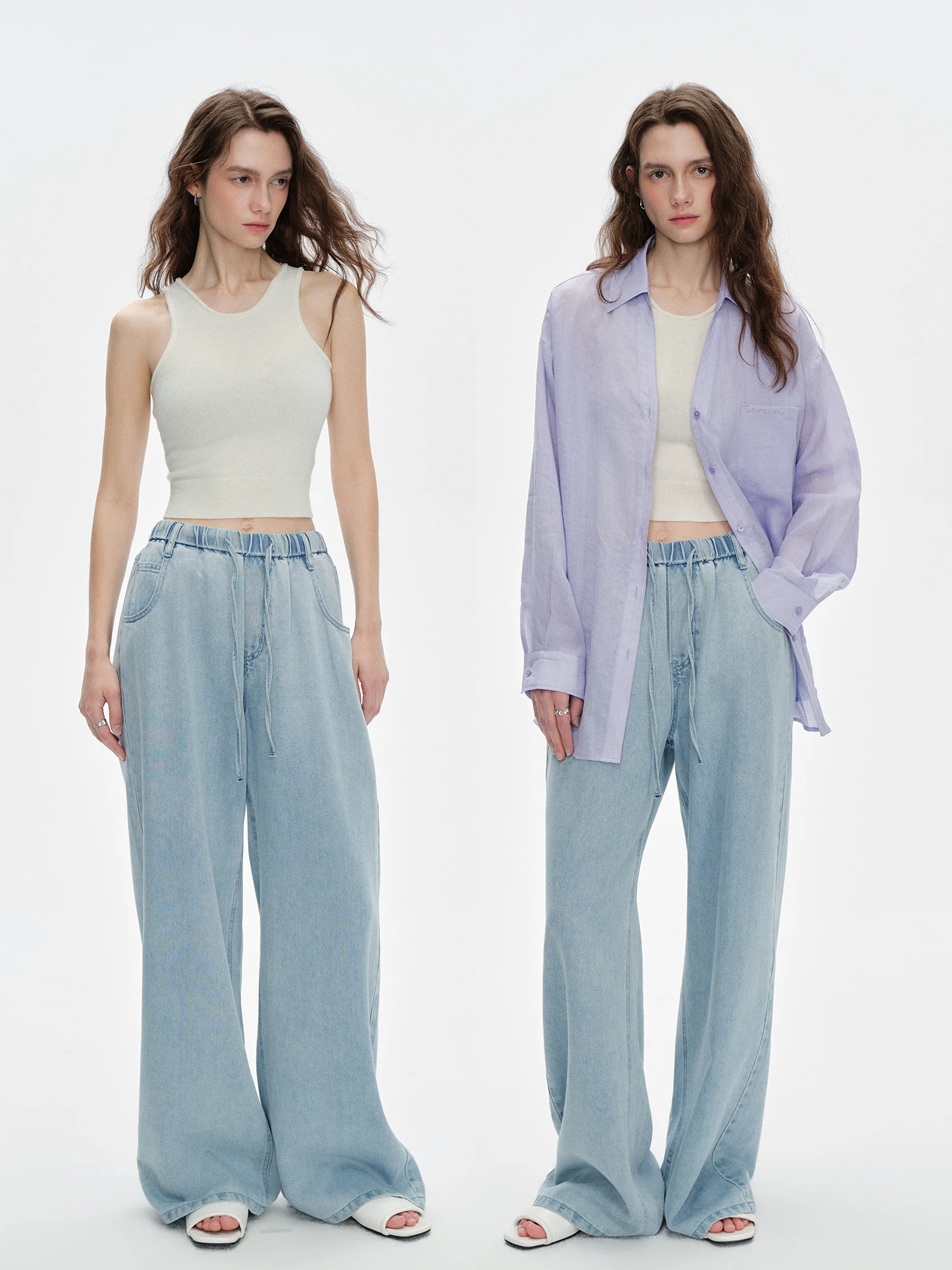 

Джинсы женские AIYUTONG: свободные, комфортные, винтажные, светло-голубые, с эффектом драпировки, на резинке и со шнурком, прямого кроя