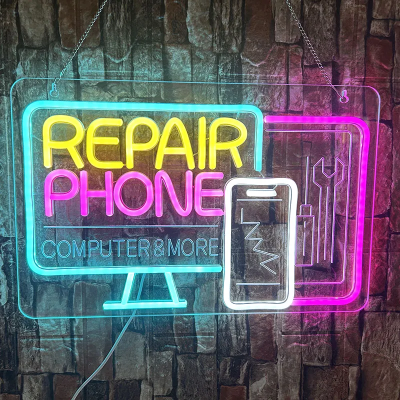 إصلاح الهاتف علامات النيون مخصص الأعمال كمبيوتر مكتبي معلقة جدار ديكور فني إصلاح متجر ضوء النيون 5/12 فولت USB مشرق عكس الضوء #2