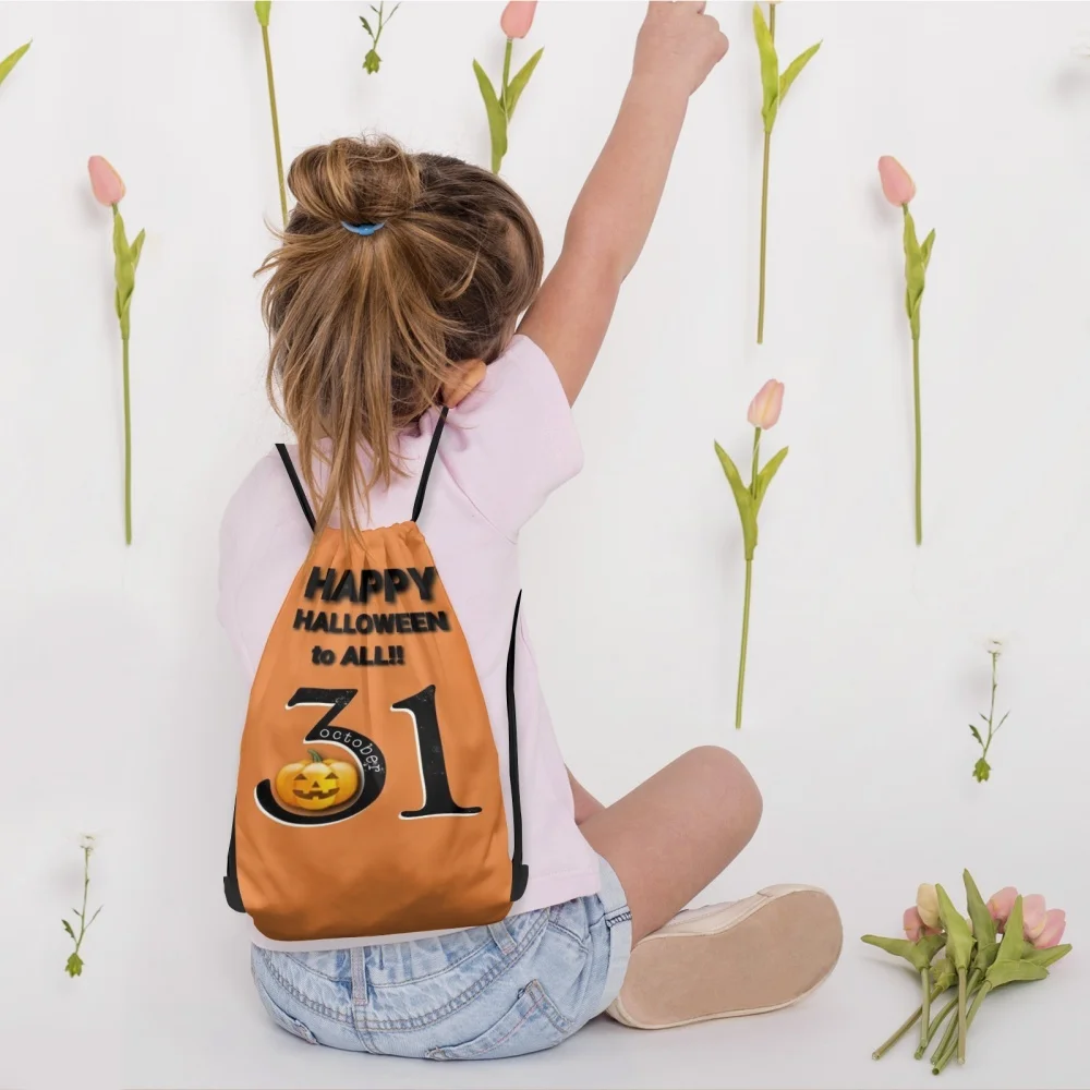 1pc Personalized Custom Text Drawstring Backpack,Halloween Pumpkin Print Candy Bag,Sport Storage Sack 41x34cm Holiday Gift Bag