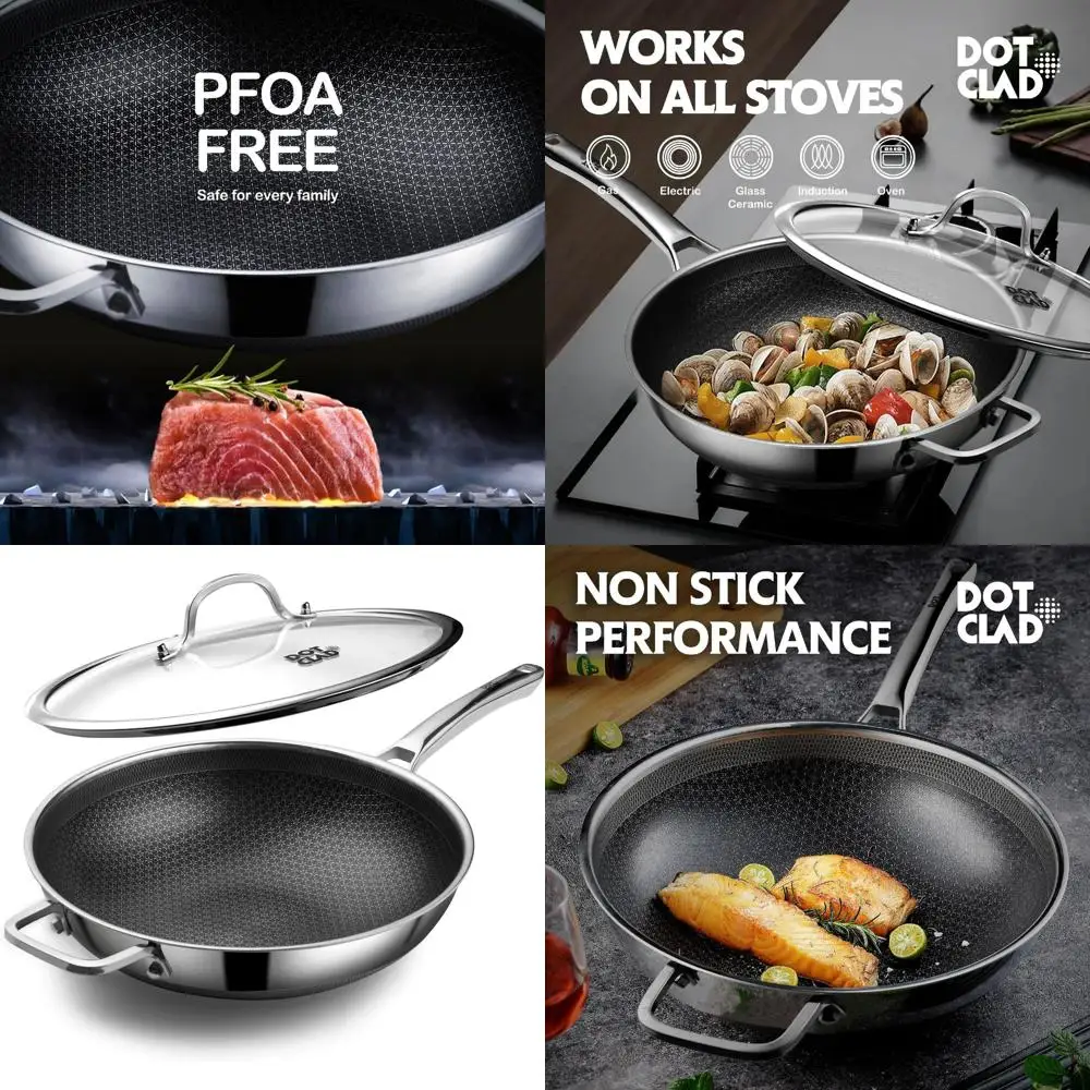 

12-Inch Nonstick Stainless Steel Wok Pan with Lid, PFOA-Free, Dishwasher and Oven Safe, Suitable for Induction Cooking