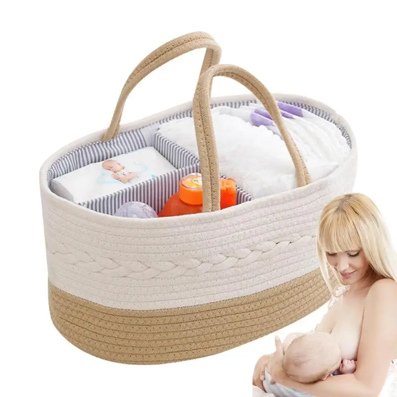 Toddler Diaper Storage Basket Divided Nursery Essentials Container Portable Diaper Bag With Handle Changing Table Organization