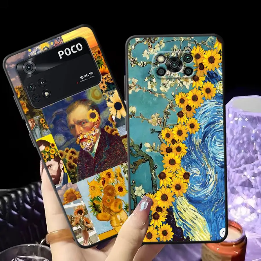حافظة لهاتف شاومي بوكو X3 X4 X5 X7 Pro F3 C61 C75 M3 M4 M7 Pro F1 C50 M5 C71 C40 فان جوخ عباد الشمس
