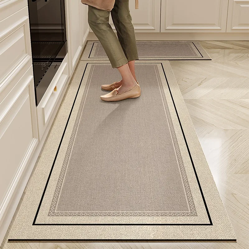 Kitchen Floor Mat Anti-slip Oil-proof Carpet Wipeable Free Cleaning Foot Mats Long Strips of Pvc Leather Rug Alfombra De Cocina
