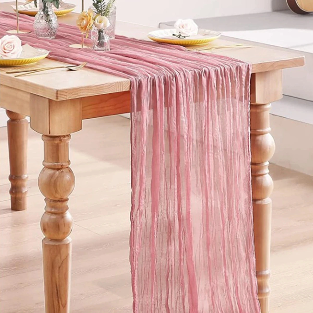 Garza Semi-Sheer Runner da tavola in tela di garza impostazione del tavolo da pranzo rustico Country Wedding Birthday Decor Boho tovaglie