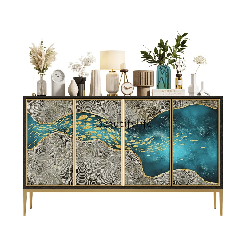 

xx59American painted side cabinet light luxury wall glass painted locker