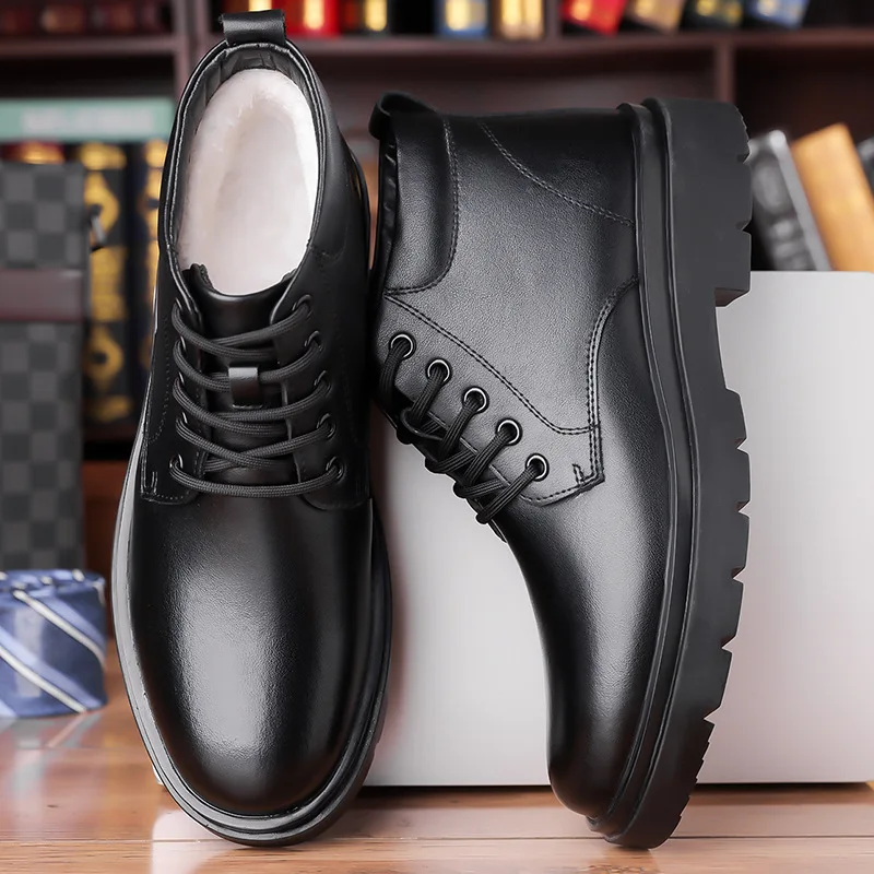 New Designer Winter Cow Warm Cotton Shoes for Men Fashion Casual Black Platform Ankle Boots Male