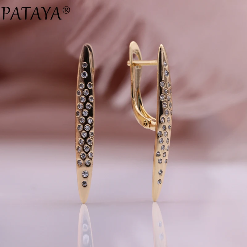 PATAYA New Micro-wax Inlay Natural Zircon Long Drop Earrings 585 Rose Gold Color Women Jewelry Fashion Daily Life Earrings