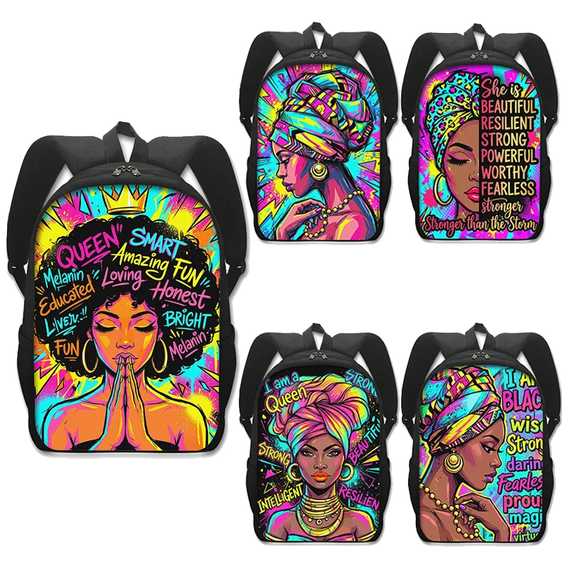 African Queen Women Backpack Black Girl Inspirational Positive Quotes BookBag Casual Lightweight Travel Laptop Daypack Gift