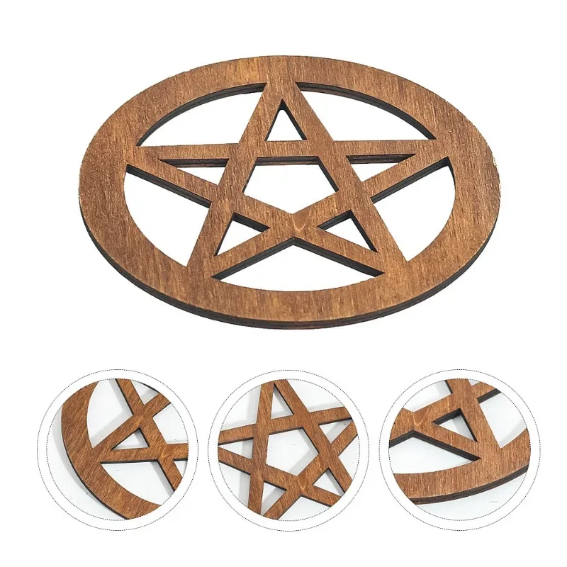 12CM Wooden Sacrificial Altar Pentagram Witchcraft Ceremonial Ornament Board Crafts Placemat Coaster Log Hanging Home Wall Decor