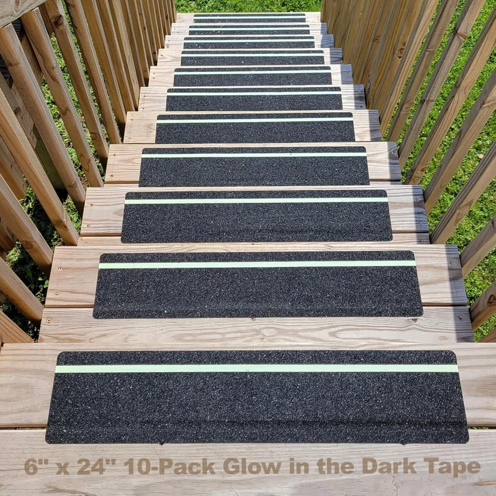 

10pcs Non Slip Grip Tape with Glow in Dark Stripe High Friction Deck Grip Tape Strips Anti Skid Tape for Steps Outdoor Basement