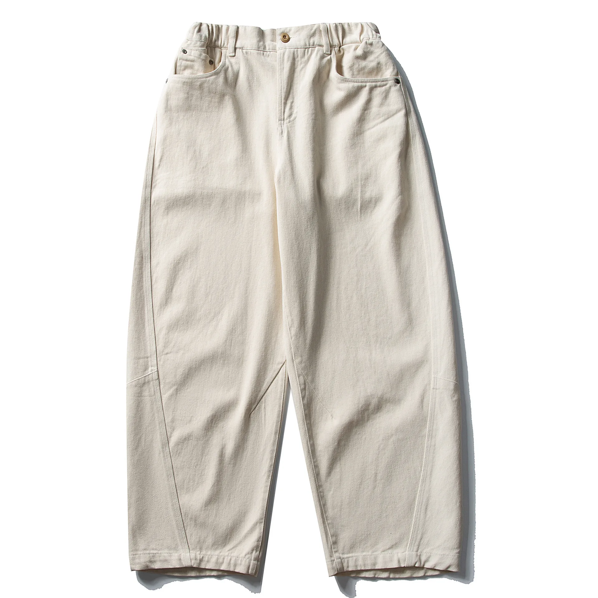 

Retro Solid Color Casual Pants Mens Simple Pocket Elastic Waist Baggy Wide Leg Banana Trousers Man