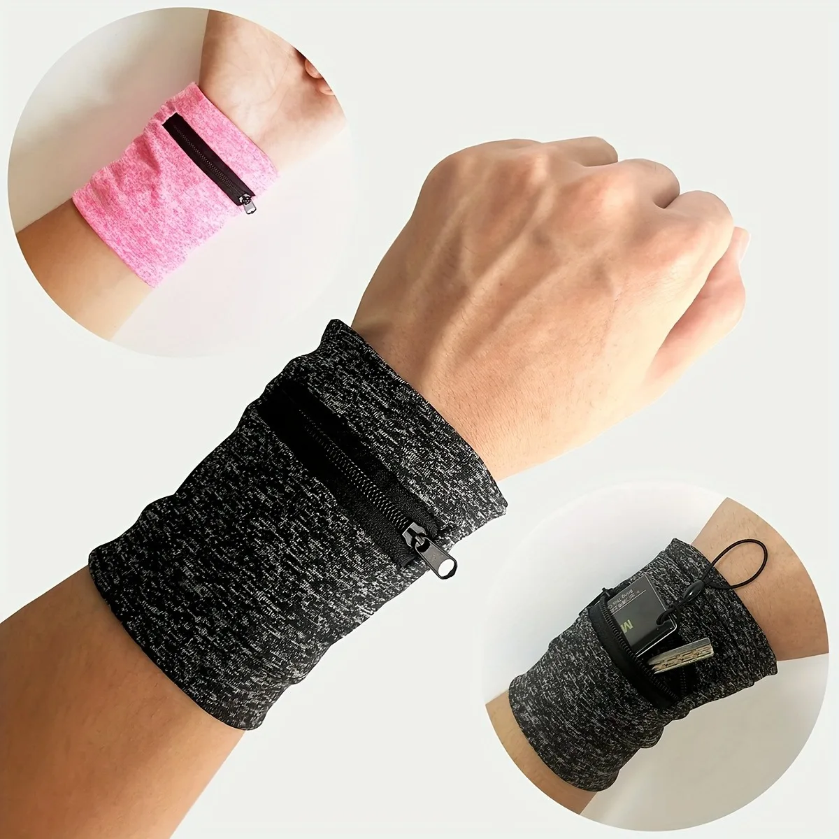 Wrist Wallet Bag Durable Polyester Zipper Closure Adjustable Strap Multiple Card Slots Uses For Gym Running Cycling Travel