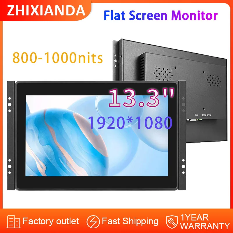 

Zhixianda Industrial 1000 нит водонепроницаемый 13,3-дюймовый 10-точечный сенсорный ЖК-монитор с плоским экраном 1920*1080 и HD VGA USB-интерфейсом
