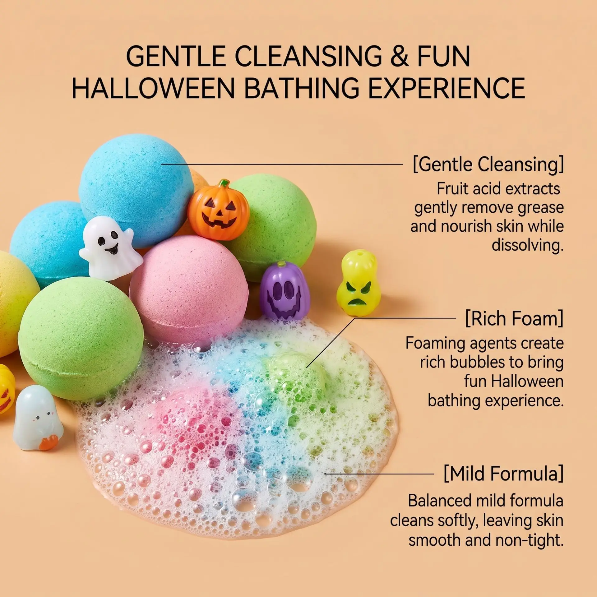 Kids Halloween Bath Bombs Surprise Toy Inside Pumpkin Ghost Witch Fizzy Bath Balls Natural Scented Bubble Spa Gift for Halloween