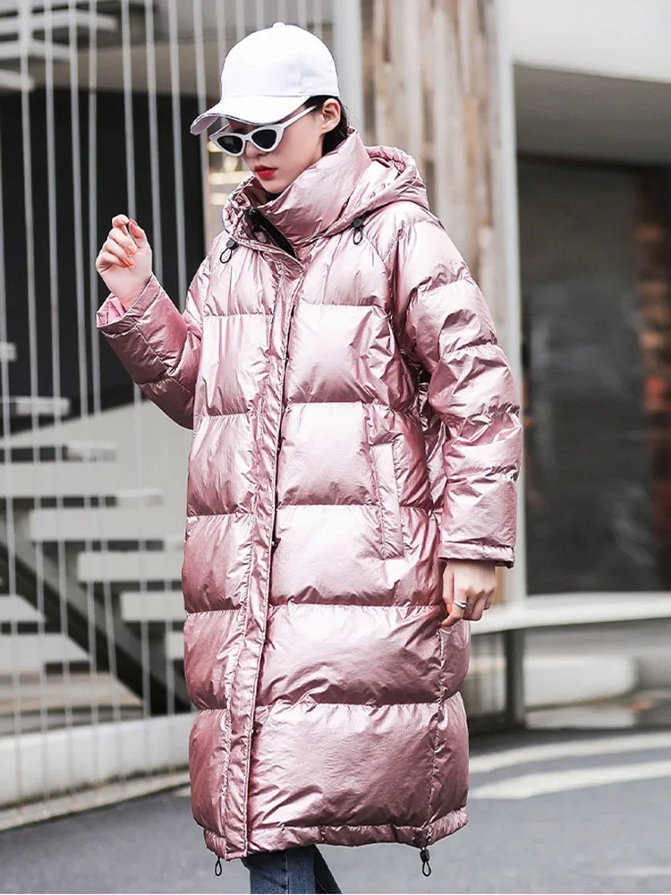 Winter Women\'s Coats Long Hooded Parkas Fashion Glossy Warm Thicken Cotton Padded Overcoat Oversize Puffer Jackets Female