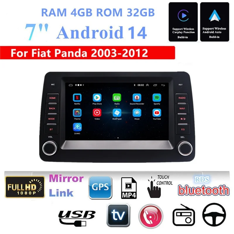 FOR 7in Car Multimedia Player Audio USB SWC For Carplay For Fiat Panda 2003-2012