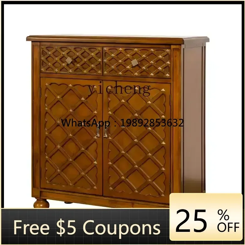 WW  retro solid wood furniture living room locker painted edge cabinet hand painted entrance cabinet