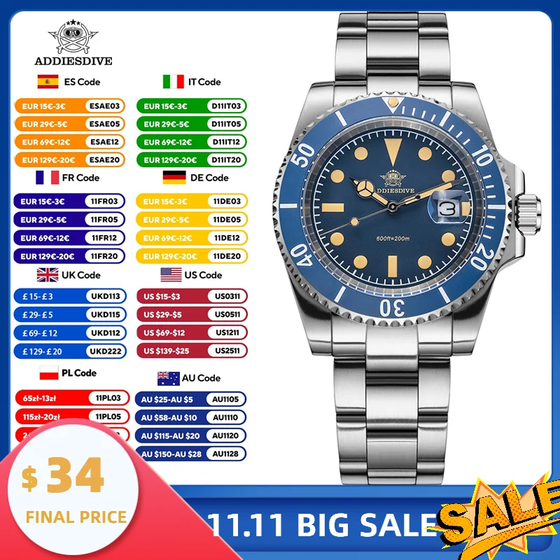 

ADDIESDIVE Top Sale Quartz Watches 41mm Ceramic Bezel Stainless Steel AR Coating Luminous Fashion 200M Waterproof Diver Watch