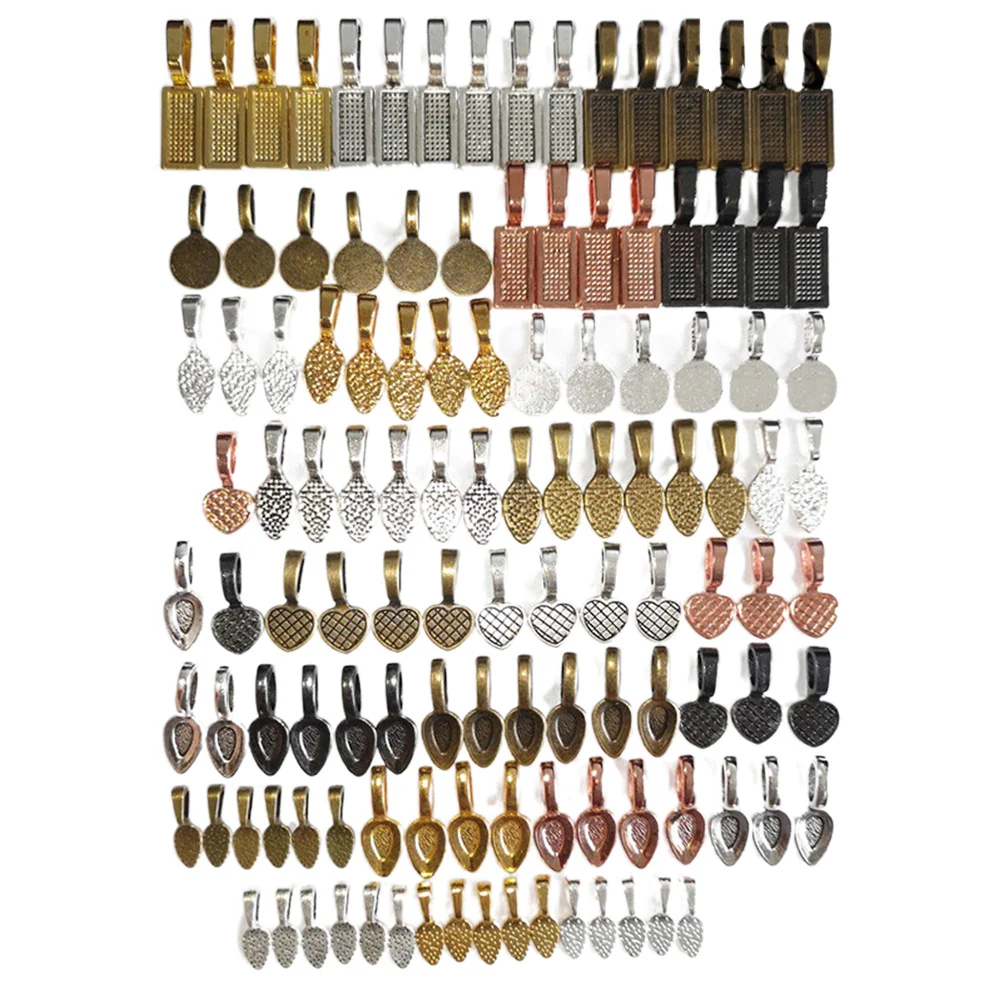 240Pcs Zinc Alloy DIY Jewelry Pendant Shovel Flat Pad Glue on Bails for Resin Cameo Photo Jewelry Making Accessories