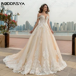 RODDRSYA Light Champagne Exquisite Wedding Dresses Off Shoulder Sweetheart Bride Gowns Lace Applique A-Line vestidos de novia