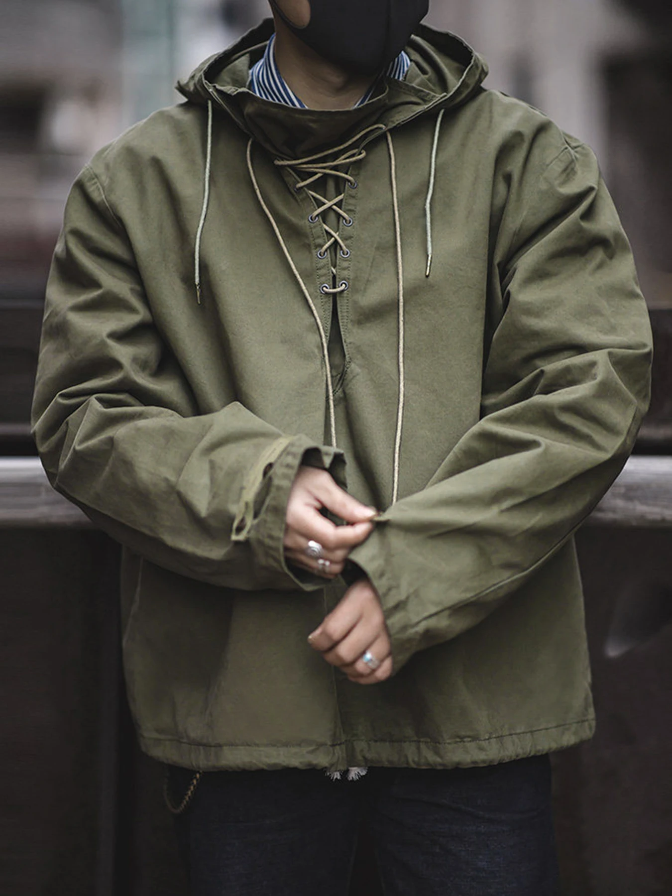 USN Wet Weather Deck Parka, Herren-Militär-Pullover mit Schnürung, Retro-Casual-Hoodie-Oberteil mit lockerer Passform für Streetwear, 100 % Baumwolle