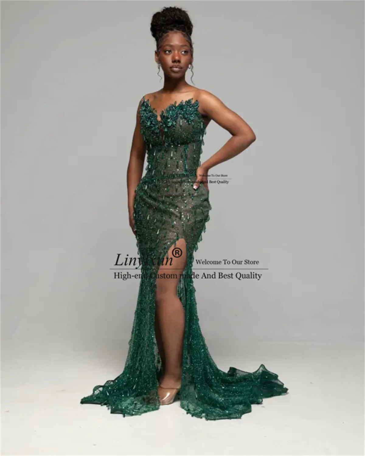 

Блестящие кристаллы и пайетки: вечернее платье для выпускного вечера, индивидуальный пошив, для темнокожих девушек, с сексуальным разрезом, в стиле русалки, для вечеринок, Дубай, робе де сорье