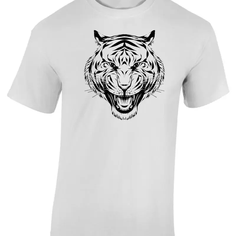 Tiger'S Head T Shirt Men'S White S 2Xl Animal Lover Born Free Nature Jungle