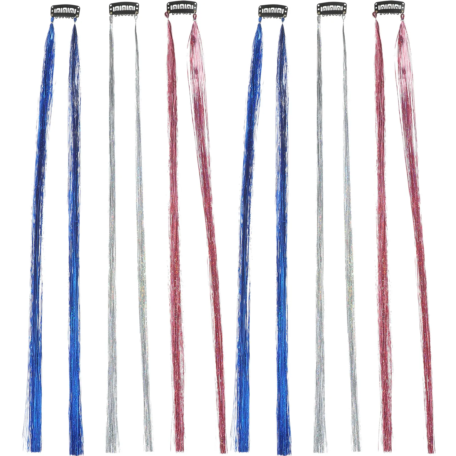 6Pcs Hair Tinsel Colored Extensions Sparkly Glitter Strands Braiding Hair Accessories for Cosplay Party Daily Styling