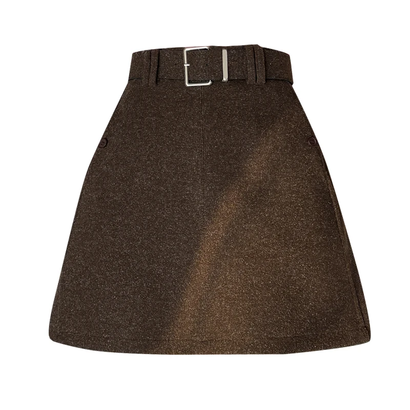 سيوليش خريف شتاء جديد خمر الصوفية المرأة التنانير القصيرة مع مربوط عالية الخصر الكورية ألف خط مثير التنانير الصغيرة الإناث