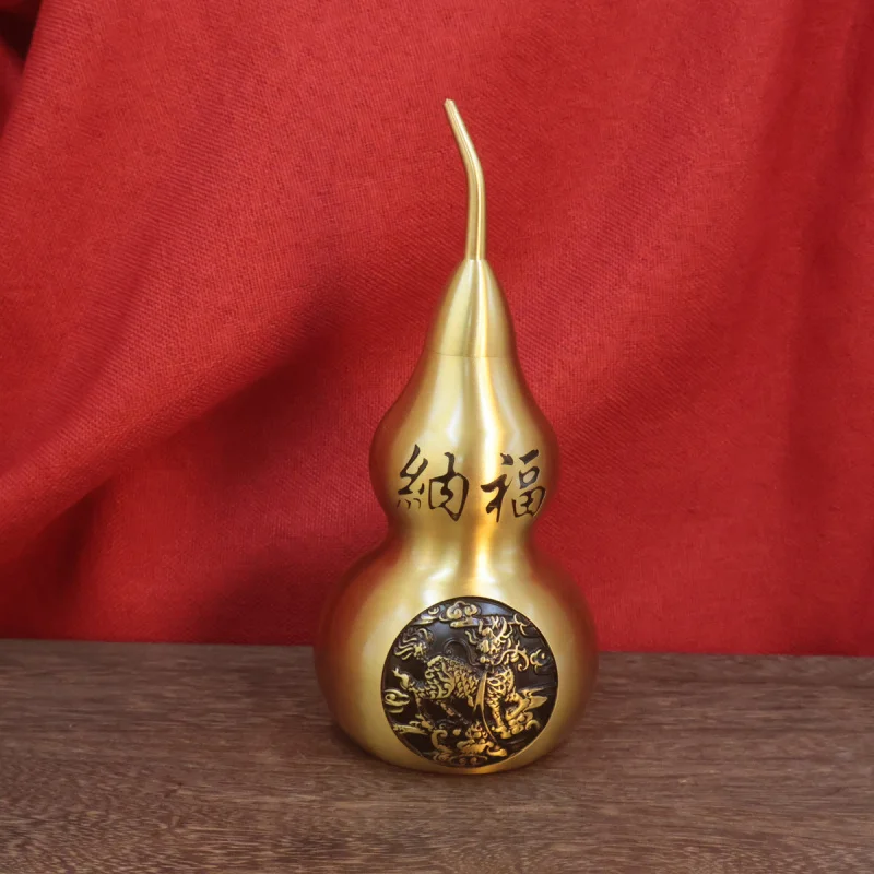 Brass Kirin Fortune Gourd Relief Ornament, Entryway Decoration, Chinese Style Gift, Metal Craft Ornament Wholesale
