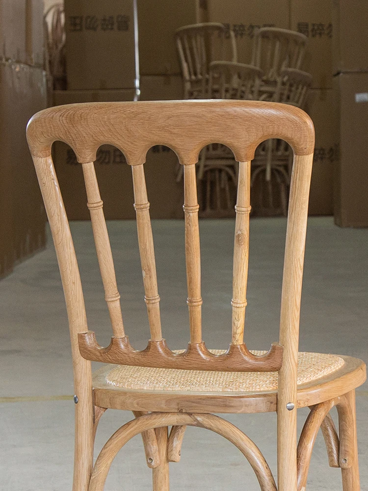 American style solid wood dining chairs, home backrest chairs, fully assembled rattan bamboo joint chairs, Napoleon chairs,