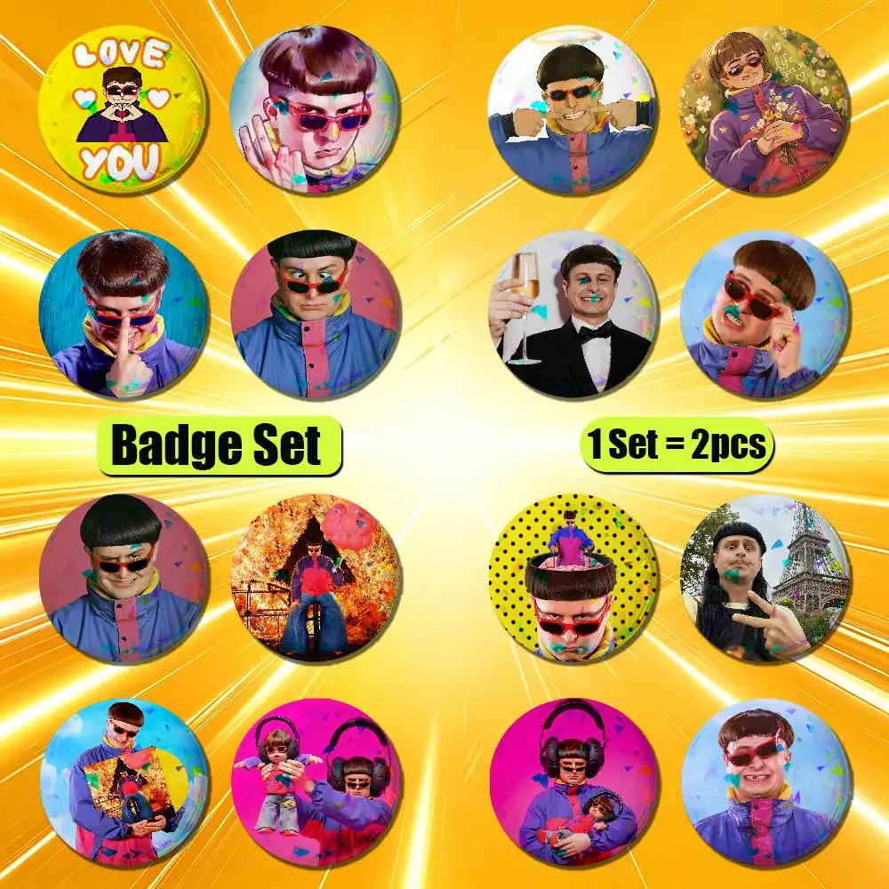 For Oliver Tree Badge Pin Insignia 2 Pcs Set Round Button Emblem Laser Film Hats 58mm Custom