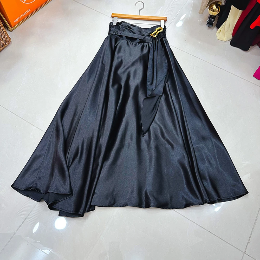 TWOTWINSTYLE élégant solide minceur jupes longues pour les femmes taille haute épissé métal automne Chic jupe femme mode KSK554523