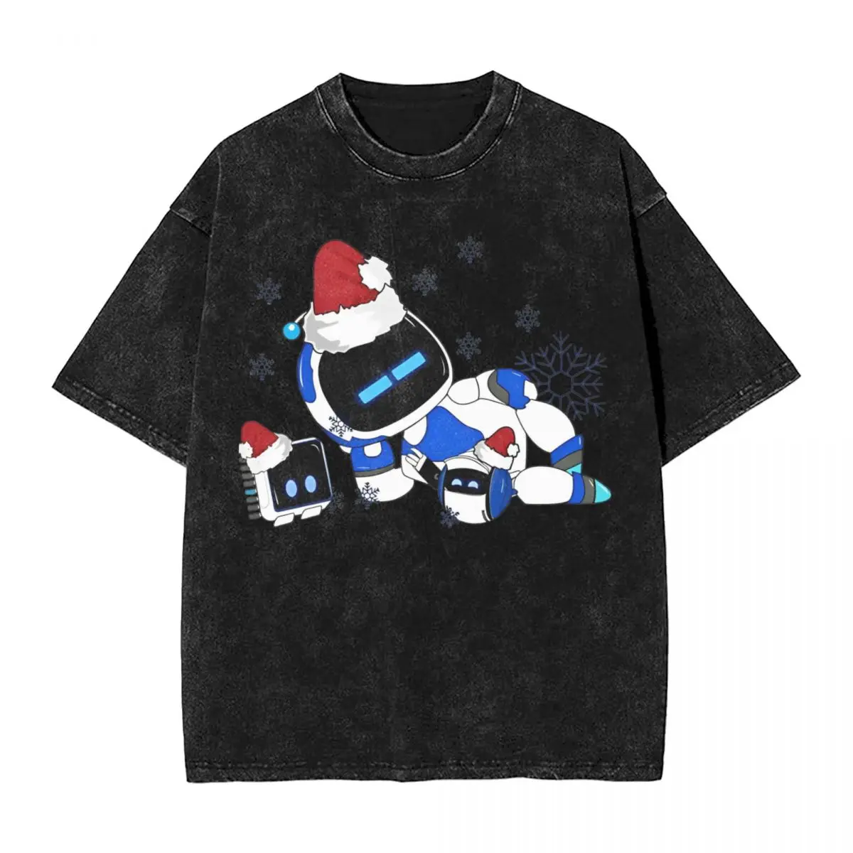 Astrobot Christmas Xmas Cartoon Game T Shirt Hip Hop Washed Cotton Oversize T-Shirts Astros Playroom Top Streetwear Printed Tees