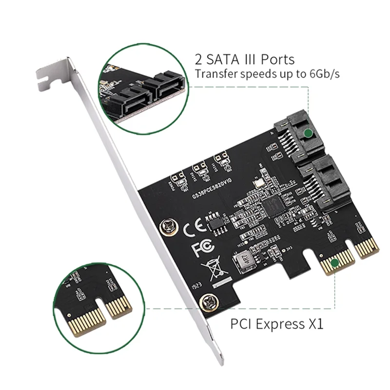 Carte Contrôleur Non Raid PCIe 3.1, Puce Jmb 3.0, 2 Ports, 6G SATA III 582