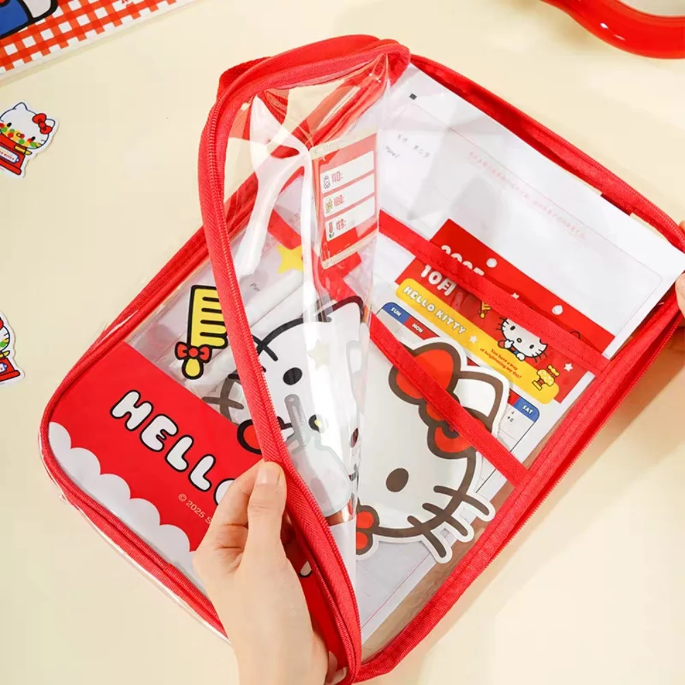 Genuine Sanrio Hello Kitty A4 Clear Files Pouch Cartoon Kt Cat Three-Tier Handheld Zipper Bag Student Study Material Sorting Bag view 3