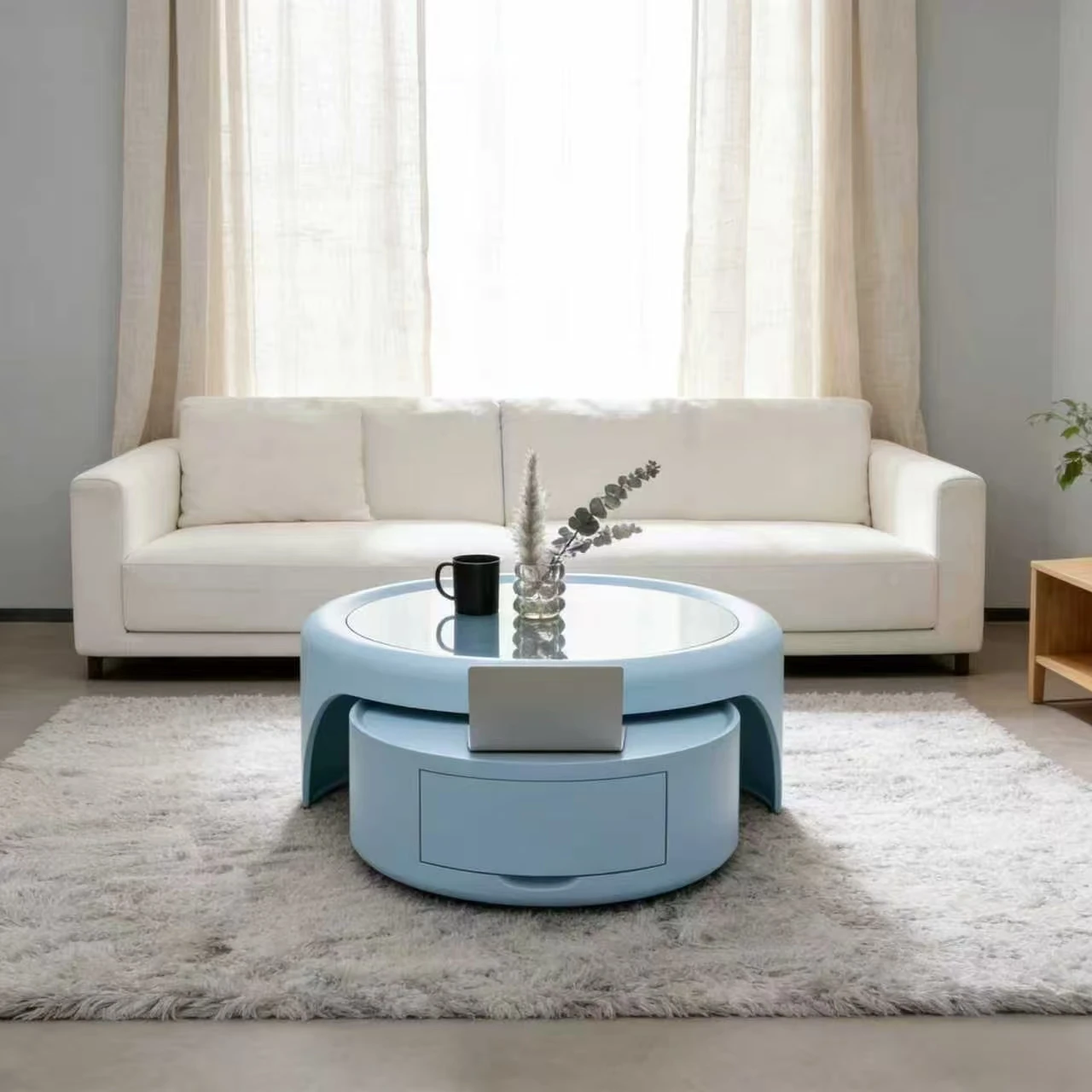 # Chic Luxury Coffee Table Set Cream Style Black White Round Mushroom Small Space Minimalist Modern Sleek Living Room Home Use