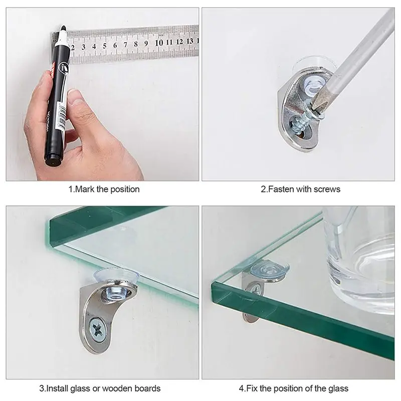 A01F-150 Pieces Glass Shelf Bracket With Sucker Glass Shelve Support Right Angle Fixing Brackets