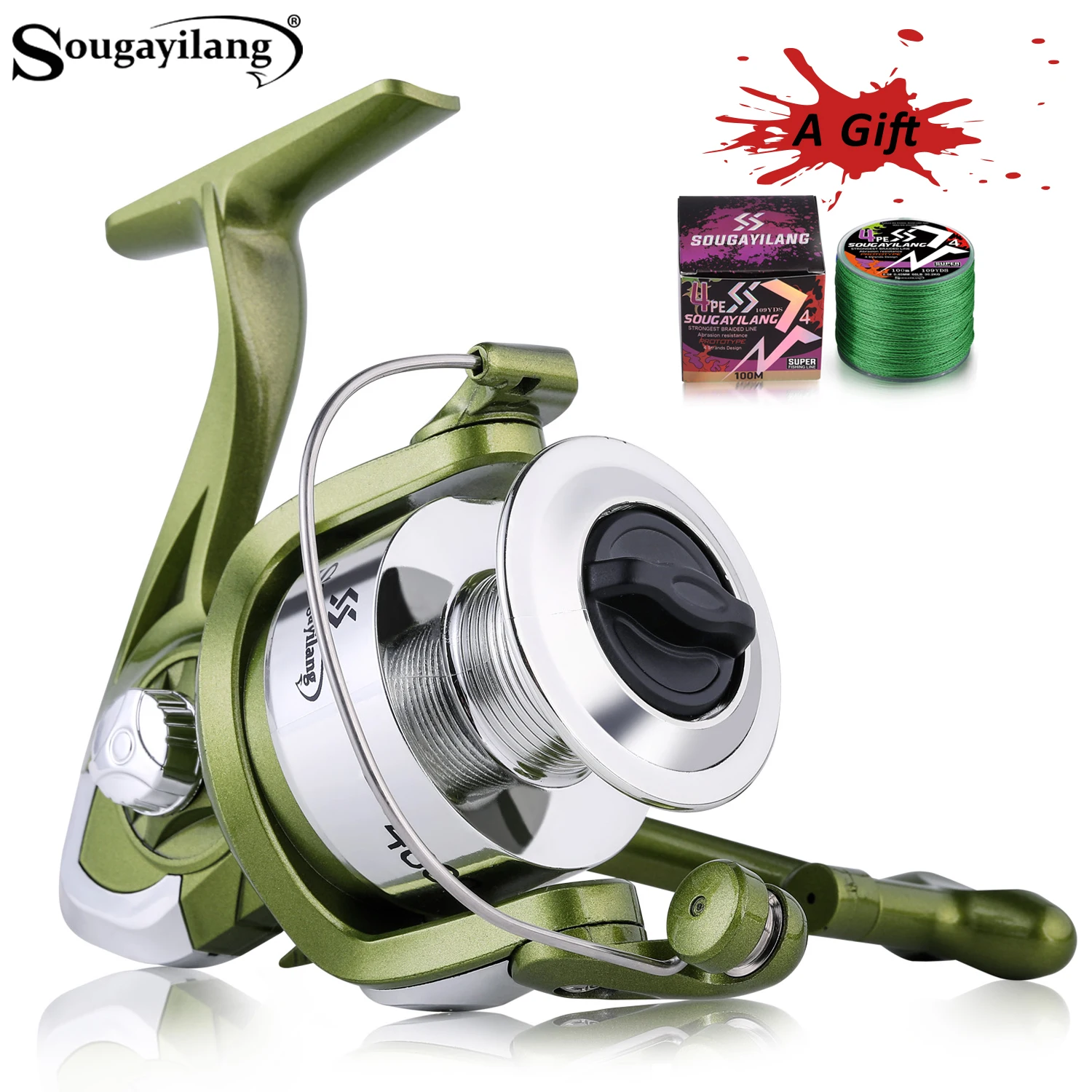 Sougayilang Spinning Angelrolle 1000-4000 Serie 5,2:1 Übersetzungsverhältnis und 12BB Links- und Rechtshänder-Swap für Köderangeln Pesca