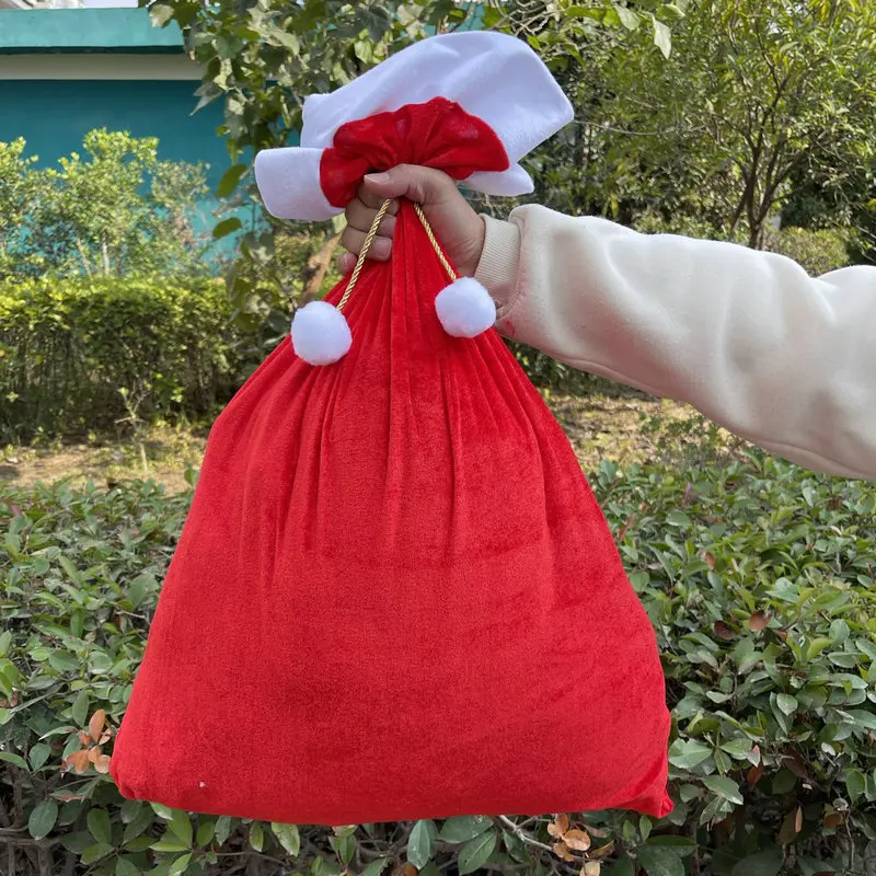 Santa Claus Christmas Velvet Bag-Big Pocket Bag with Tie Rope, Costume Sacks for Presents, Kids Stocking Stuffer, Bags for Gifts