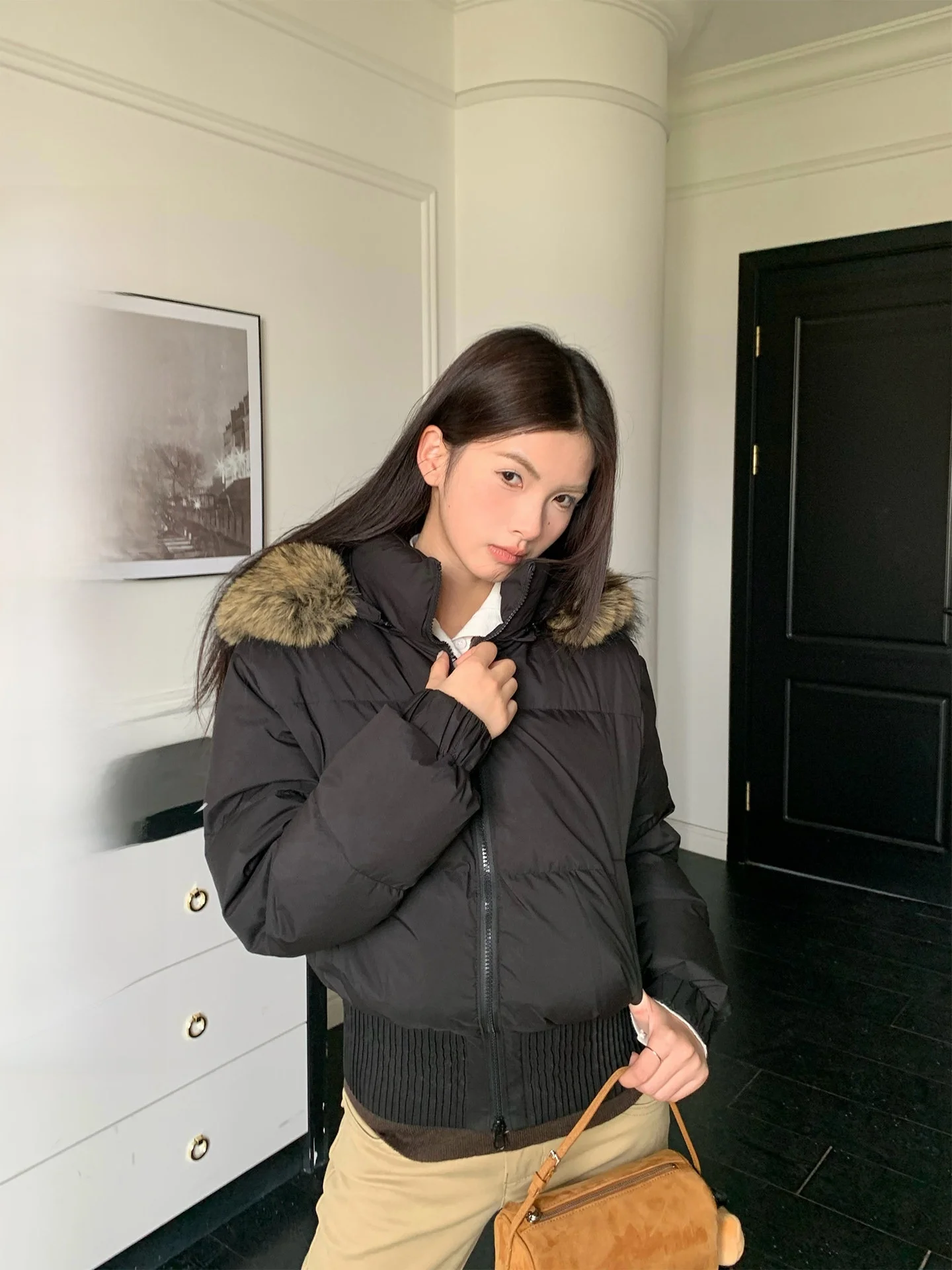 

Женская утепленная куртка-пуховик Bla Du с капюшоном, зимняя теплая повседневная куртка для города, со съемным воротником