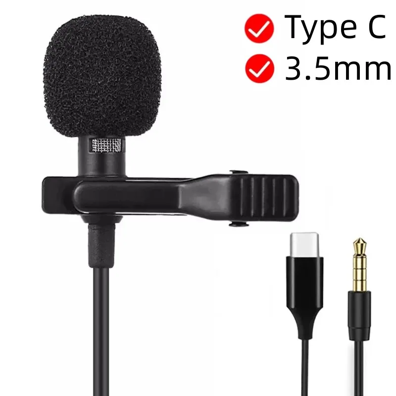 Microphones audio avec prise jack 3.5mm, micro Lavalier à clipser, micro stéréo de type C, mini micro-cravate externe filaire, micro-cravate