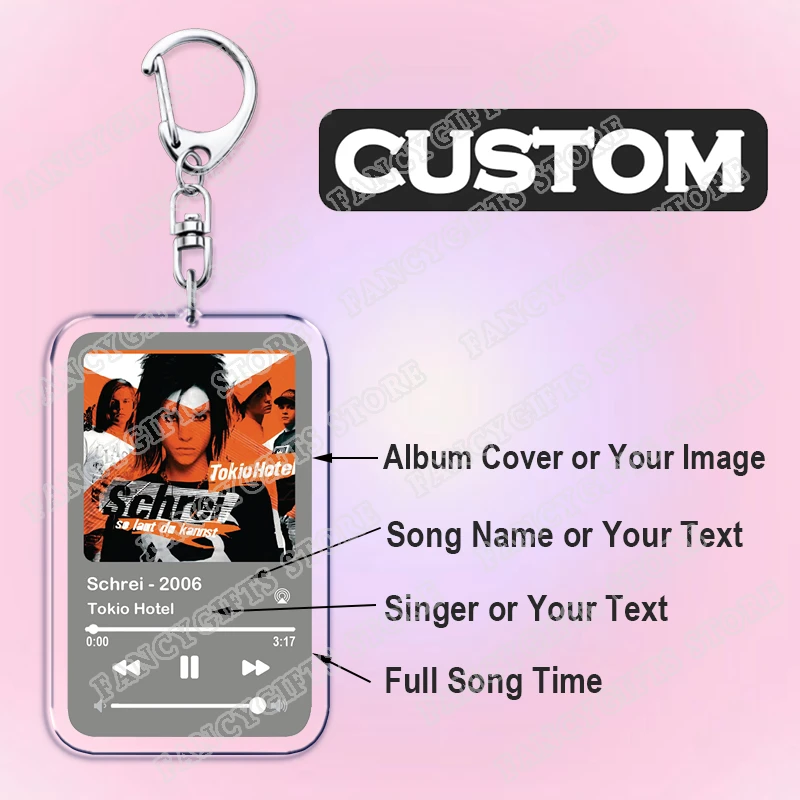 Custom Music Keychain Song Singer Album Cover Photo Image Keyring Boyfriend Girlfriend Valentines Birthday Fans BF GF DIY Gifts