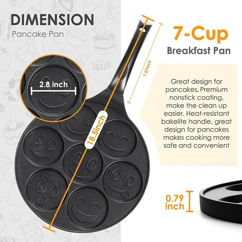 

Face Pancake Pan 100% Non-stick Griddle Pancake Maker with 7 Unique Faces for Breakfast Magic