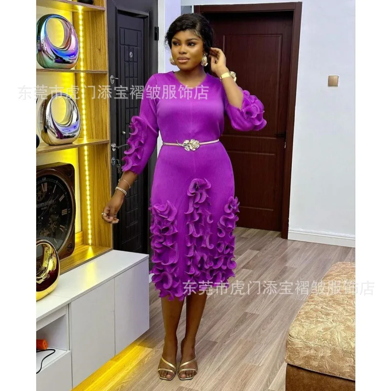 

Женское плиссированное платье Miyake, однотонное платье с деревянными ушками, модный дизайн, темпераментное платье с завязкой на талии, весна 2024