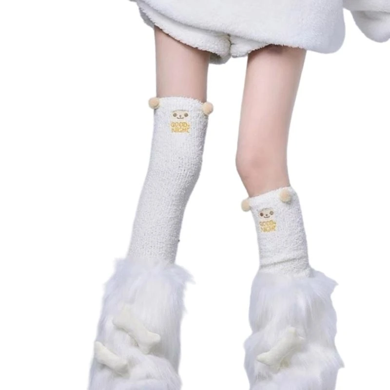 

Женские плюшевые гетры в стиле субкультуры в стиле Харадзюку, милые нечеткие ботинки с манжетами и высокими чулками до бедра,